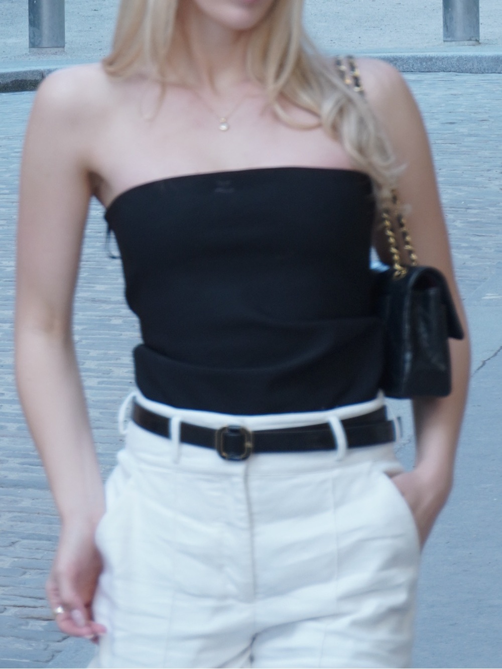Courrèges: Black Strapless One-Piece Bodysuit